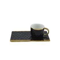 Κεραμική κούπα με πιατάκι – δίσκο χρυσές λεπτομέρειες σε Πράσινο LM-614